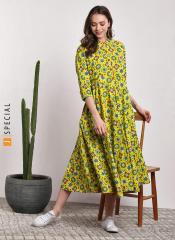 Sangria Yellow & Blue Printed Anarkali Kurta women