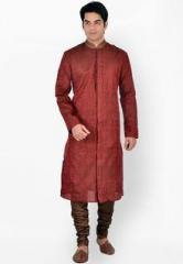 Sanwara Printed Brown Churidar Kurta Pyjama men