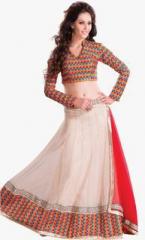 Saree Mall Beige Embroidered Lehenga women