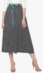 Sassafras Black Printed Flared Skirt women