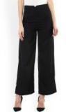 Sassafras Black Solid Smart Fit Flat Front Trousers Women