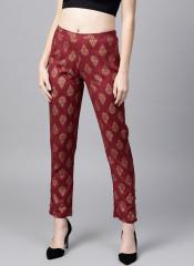 Sassafras Maroon & Golden Tapered Fit Printed Trousers women