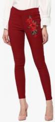 Sassafras Maroon Embroidered Jeggings women