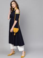 Sassafras Navy Blue Solid A Line Kurta women