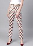 Sassafras Off White & Red Tapered Fit Printed Trousers Women