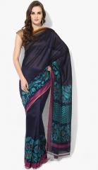 Satrang Navy Blue Printed Art Silk Saree women