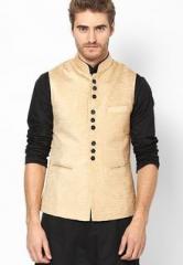 See Designs Beige Solid Slim Fit Nehru Jacket men