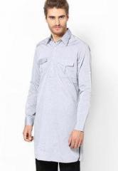 See Designs Light Grey Solid Slim Fit Kurta men