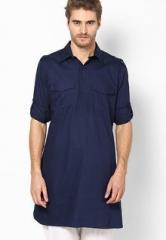 See Designs Navy Blue Solid Slim Fit Kurta men