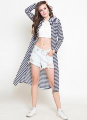 Sera Navy Blue & White Striped Longline Shrug women