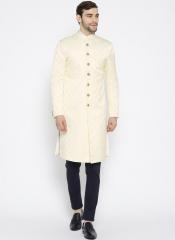 Shaftesbury London Cream Coloured & Blue Sherwani Set men