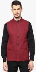 Shaftesbury London Maroon Solid Slim Fit Waistcoat men