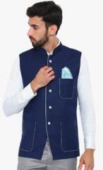 Shaftesbury London Navy Blue Solid Ethnic Jacket men