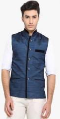 Shaftesbury London Navy Blue Solid Slim Fit Waistcoat men