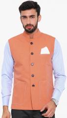 Shaftesbury London Orange Solid Ethnic Jacket men