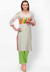 Shakumbhari Beige Embroidered Kurta women