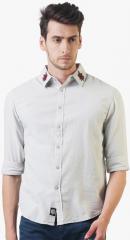 Sheltr Grey Self Design Slim Fit Casual Shirt men