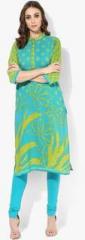 Shree Aqua Blue Printed Rayon Kurta women