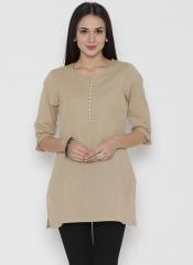 Shree Beige Cotton Solid Tunic women