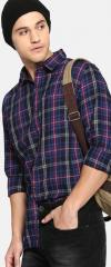 Single Navy & Red Slim Fit Checked Casual Shirt men