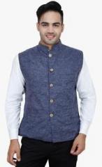 Sobre Estilo Blue Solid Ethnic Jacket men