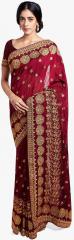 Soch Maroon Embroidered Saree women