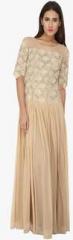 Soie Beige Embroidered Maxi Dress women