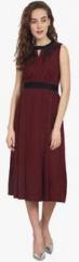 Soie Maroon Embroidered Skater Dress women