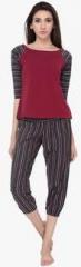 Soie Maroon Striped Capri Set women