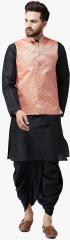 Sojanya Black Solid Kurta Dhoti Pants With Nehru Jacket men