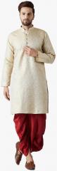 Sojanya Cream Self Pattern Kurta Dhoti men