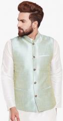 Sojanya Green Textured Ethnic Jacket men