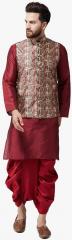 Sojanya Maroon Solid Kurta Dhoti Pants With Nehru Jacket men