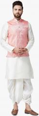 Sojanya White Solid Kurta Dhoti Pants With Nehru Jacket men