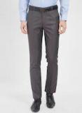 Solemio Grey Slim Fit Solid Formal Trousers men