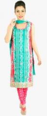 Soundarya Green Embellished Dress Material women