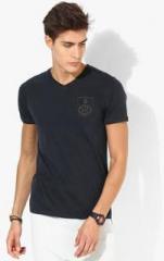 Spykar Black Solid Regular Fit V Neck T Shirt men