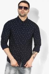 Spykar Navy Blue Regular Fit Printed Casual Shirt men