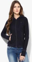 Spykar Navy Blue Solid Hoodie women