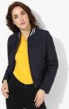 Spykar Navy Blue Solid Winter Jacket Women