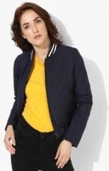 Spykar Navy Blue Solid Winter Jacket women