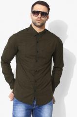 Spykar Olive Green Slim Fit Printed Casual Shirt men