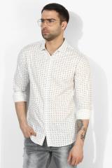 Spykar White Regular Fit Checked Casual Shirt men