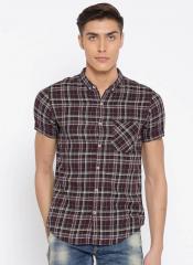 Spykar Wine Checked Slim Fit Casual Shirt men