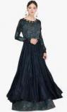 Stylee Lifestyle Navy Blue Satin Embroidered Gown