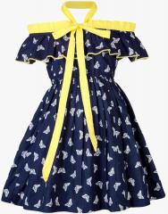 Stylo Bug Navy Blue Self Design Casual Dress girls