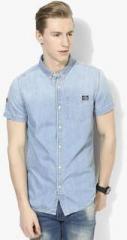 Superdry Blue Printed Slim Fit Casual Shirt men