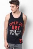 Superdry Navy Blue Solid Round Neck Vest Men