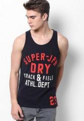 Superdry Navy Blue Solid Round Neck Vest men