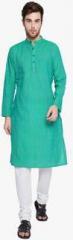 Svanik Green Striped Knee Length Kurta men